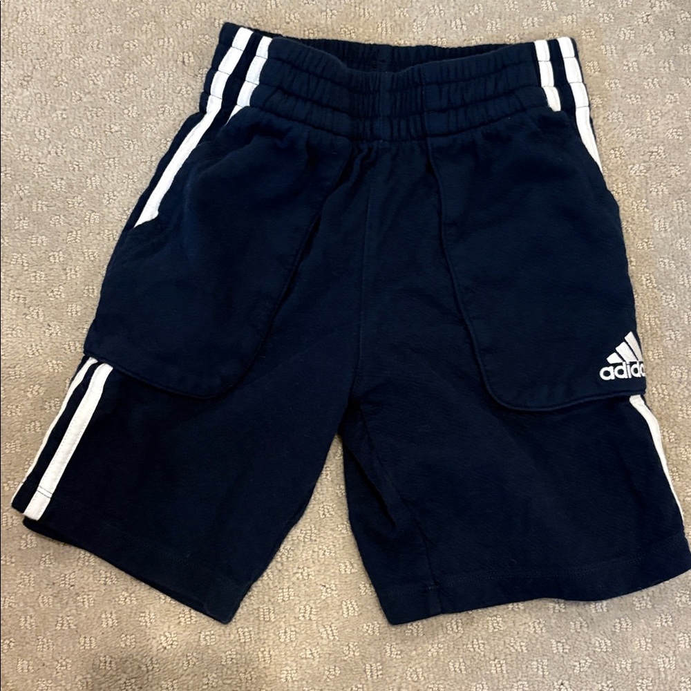 Adidas Dark Blue Shorts with White Stripes size small 8 youth